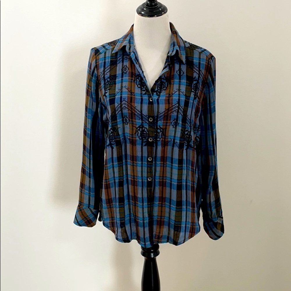 Free people magical plaid embroidered button up western - Picture 4 of 9